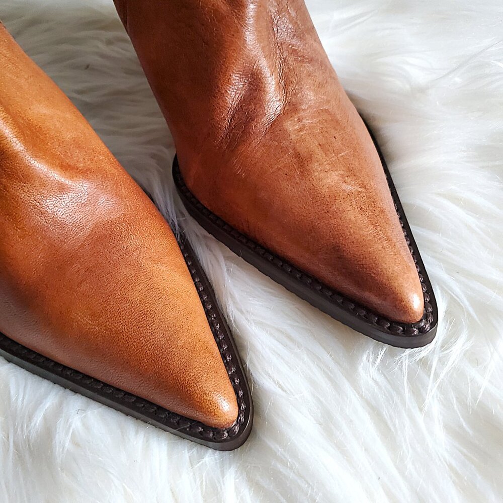 Andre' Cognac Leather Riding Studded Side Zipper Knee High Boot SZ 8 - Picture 7 of 16